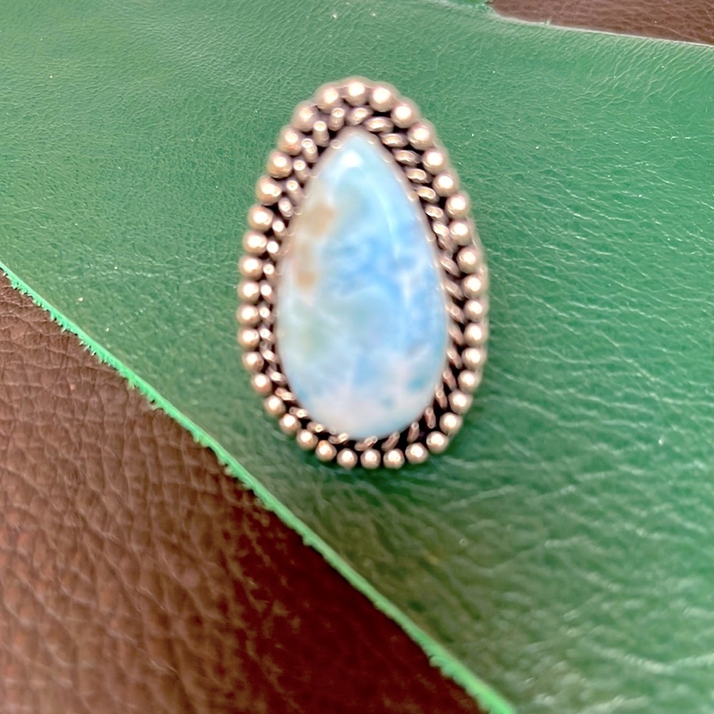 Blue Larimar Stone Silver Ring - Picture 3 of 7